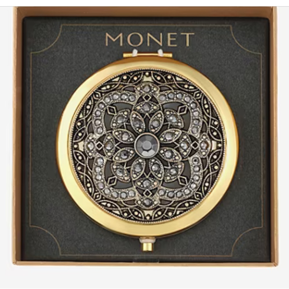 Monet Decorative Gold and Black Compact Mirror NWT